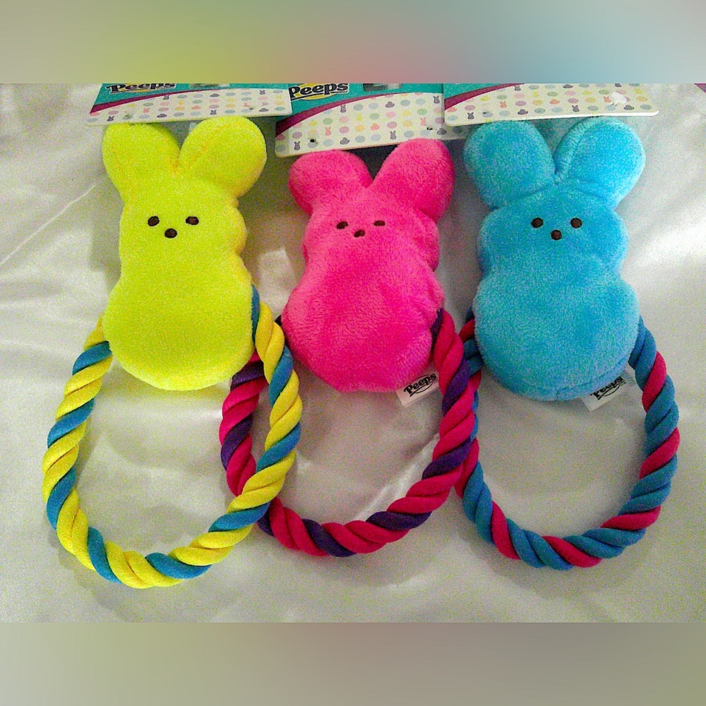 3 Peeps Bunny Dog Toys (Yellow, Blue, Pink)